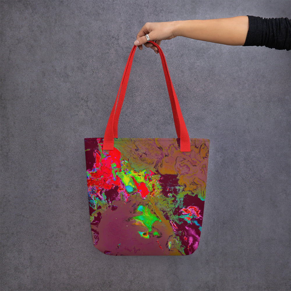 Magenta Abstract Art Tote Bag with Red Handle