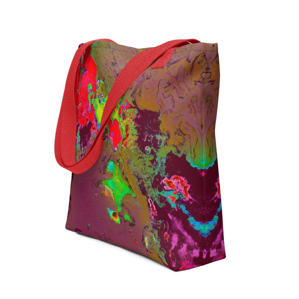 Magenta Abstract Art Tote Bag with Red Handle
