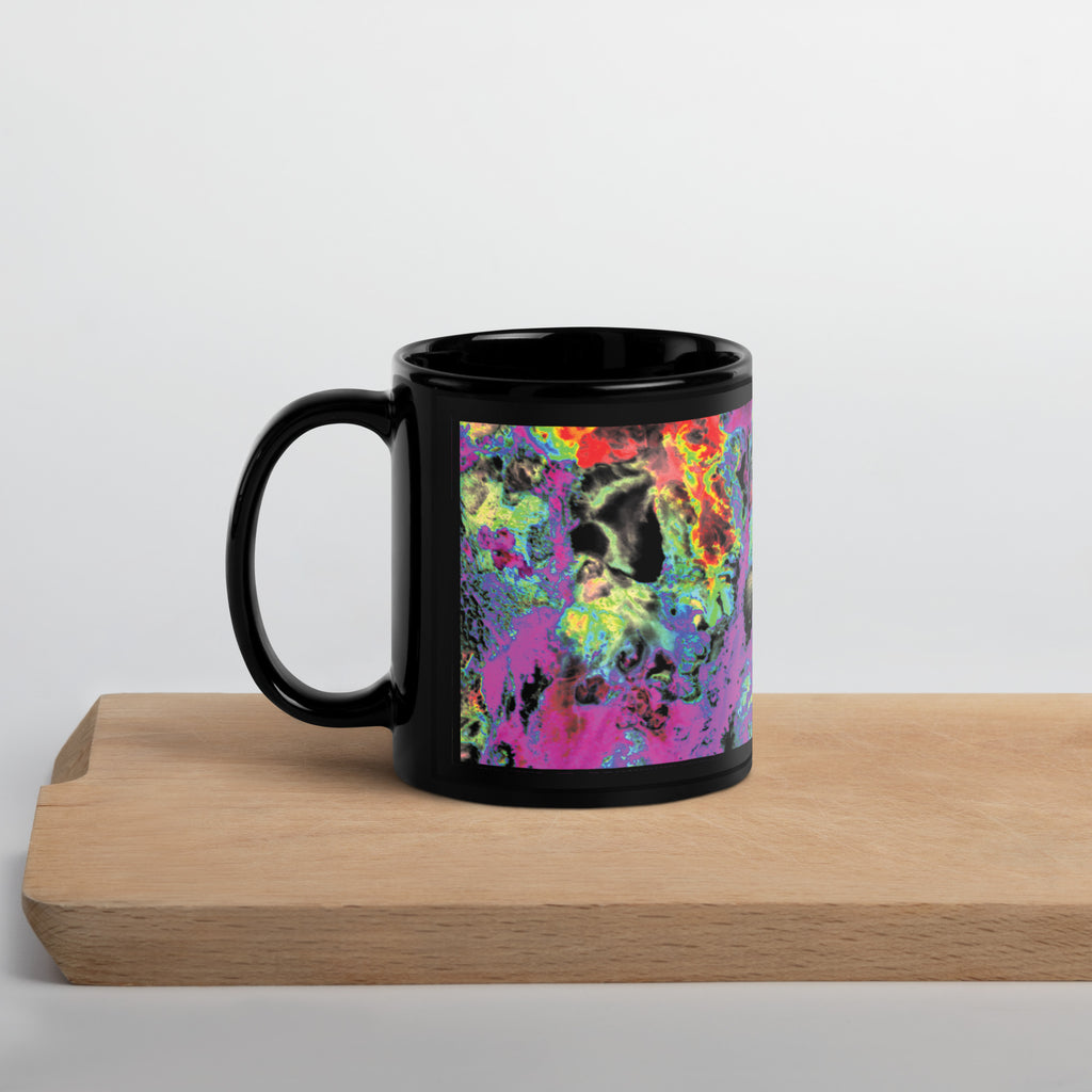 Magenta Abstract Art Black Ceramic Coffee Mug