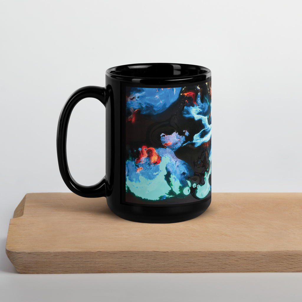 Aqua Abstract Art Black Ceramic Coffee Mug