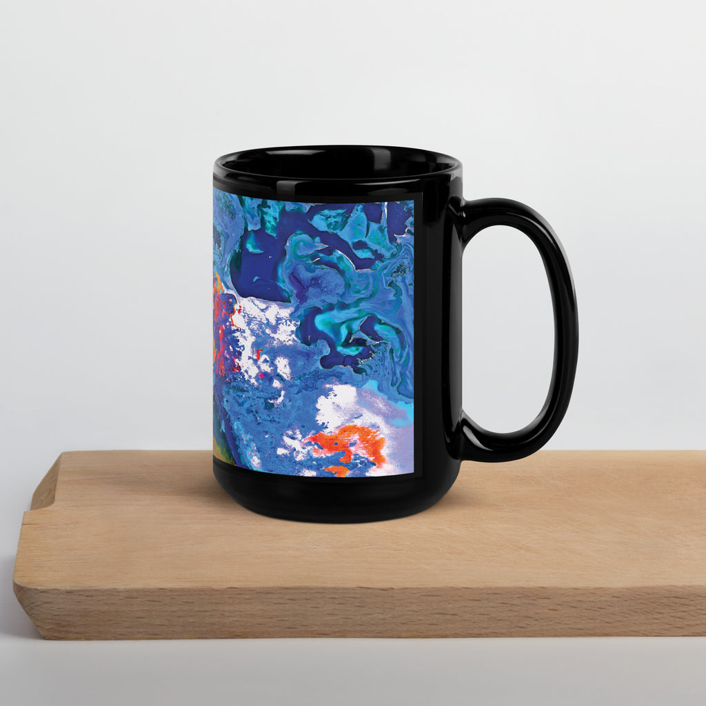 Aqua Orange Abstract Art Black Ceramic Coffee Mug