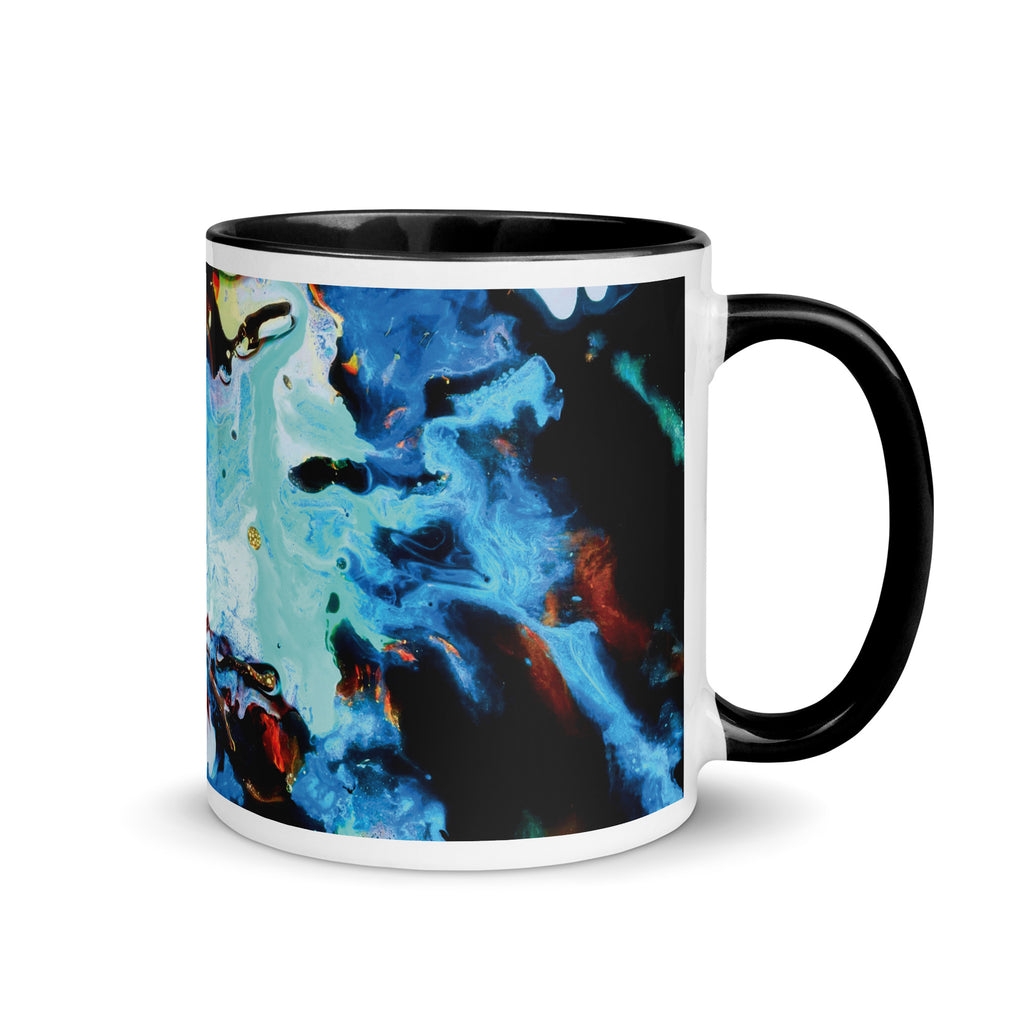 Aqua Abstract Art Ceramic Mug with Black Color Inside
