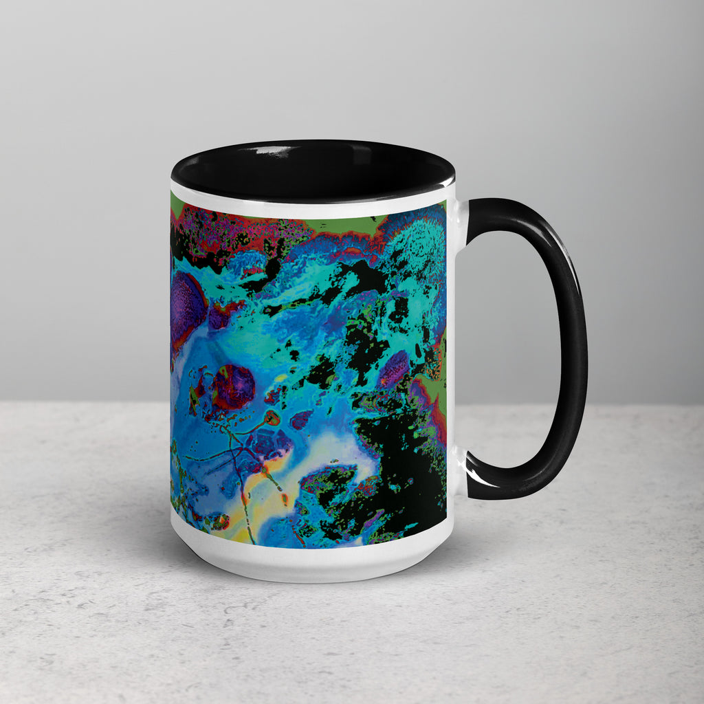 Blue Abstract Art Ceramic Coffee Mug with Black Color Inside