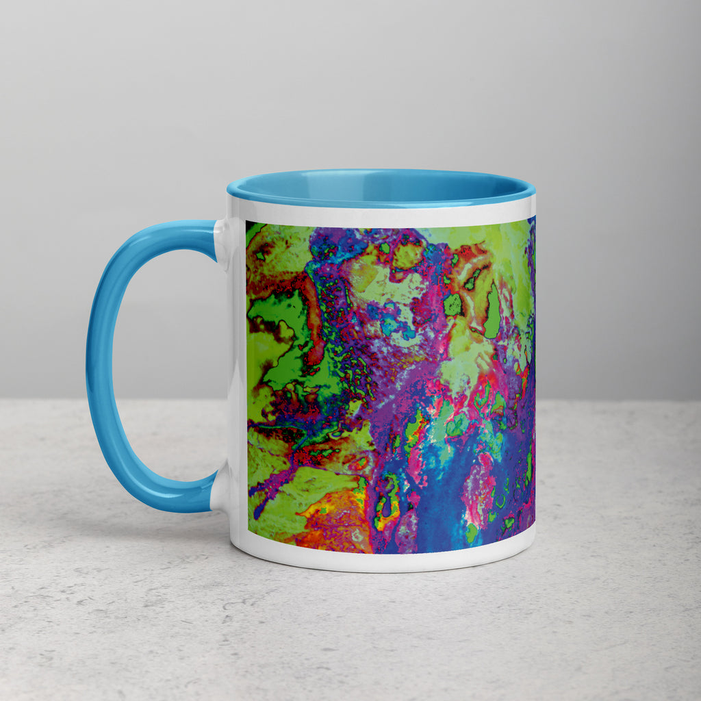 Neon Abstract Art Ceramic Mug with Blue Color Inside