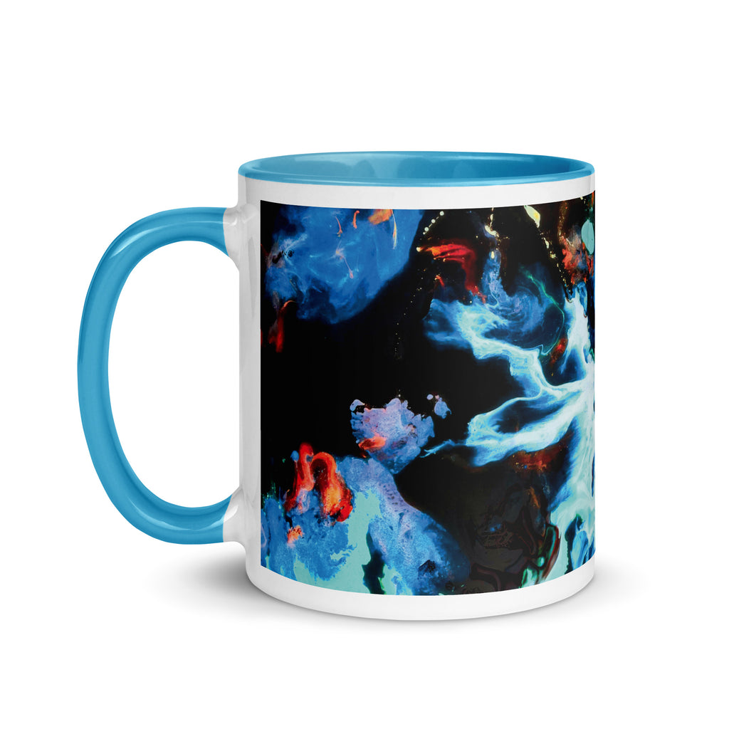 Aqua Abstract Art Ceramic Mug with Blue Color Inside