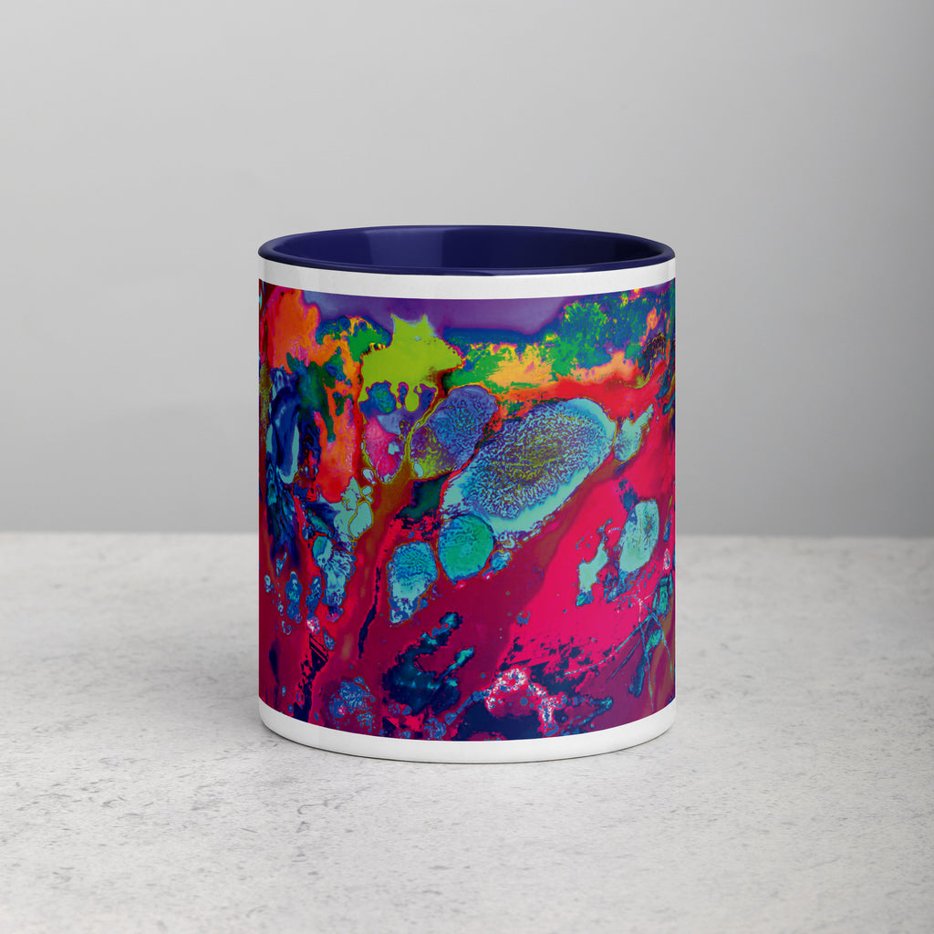 Colorful Abstract Art Ceramic Coffee Mug with Navy Blue Color Inside