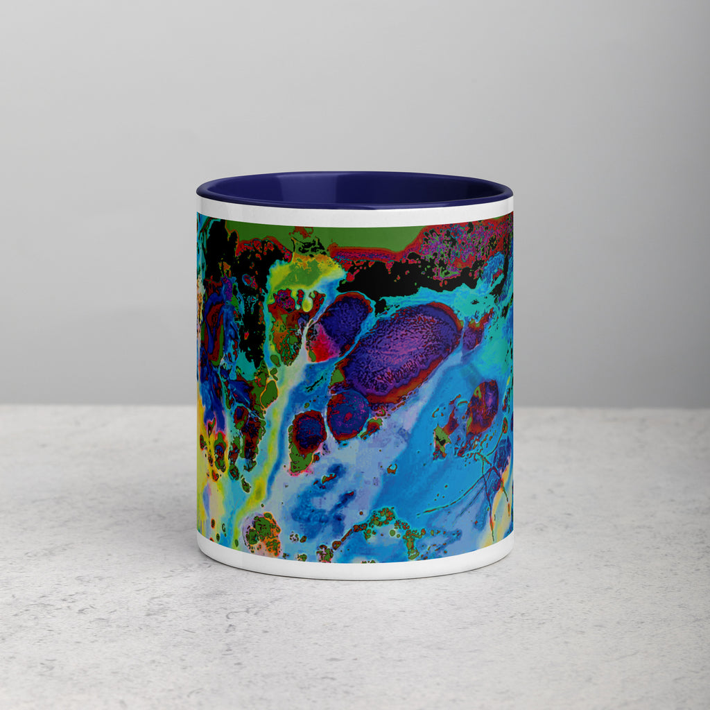 Blue Abstract Art Ceramic Coffee Mug with Dark Blue Color Inside