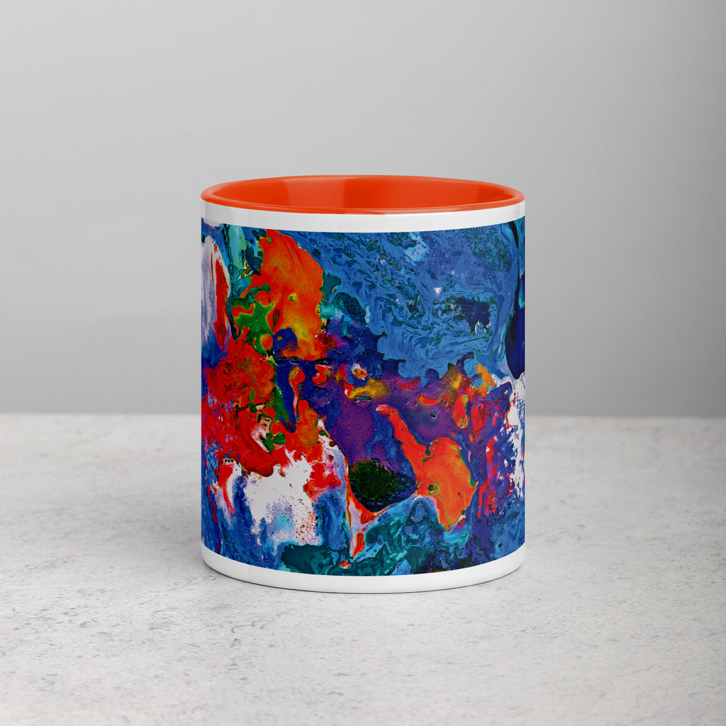 Aqua Orange Abstract Art Ceramic Coffee Mug with Orange Color