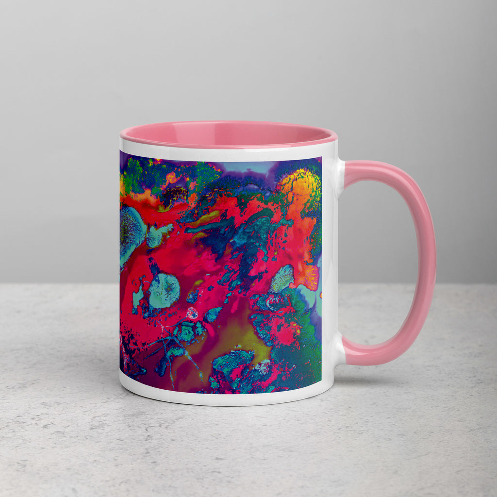 Colorful Abstract Art Ceramic Coffee Mug with Pink Color Inside
