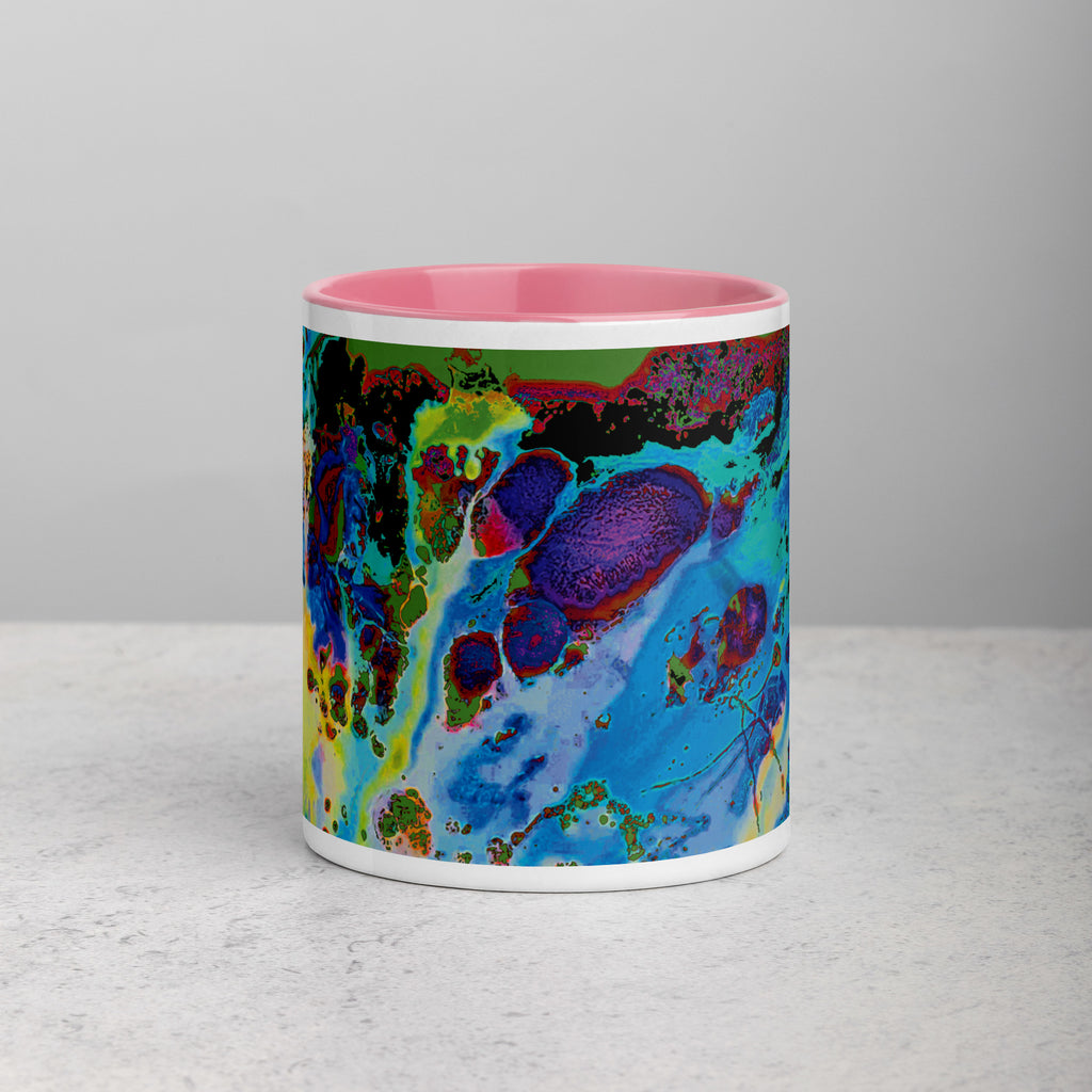 Blue Abstract Art Ceramic Coffee Mug with Pink Color Inside