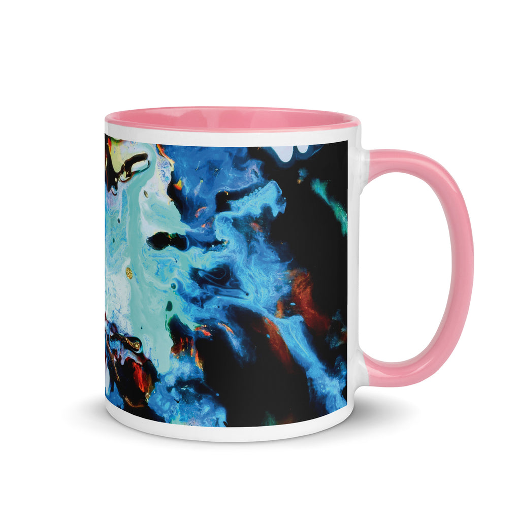 Aqua Abstract Art Ceramic Mug with Pink Color Inside