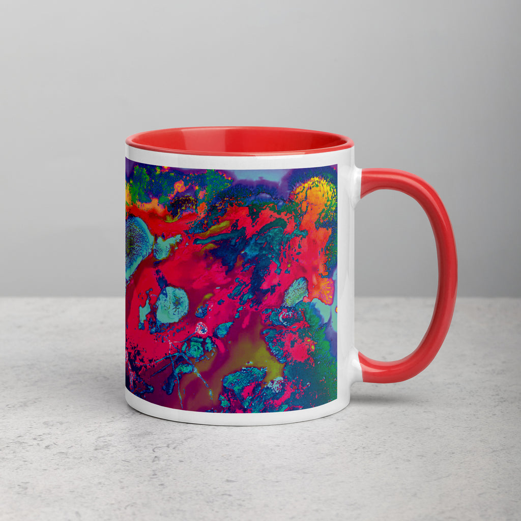 Colorful Abstract Art Ceramic Coffee Mug with Red Color Inside