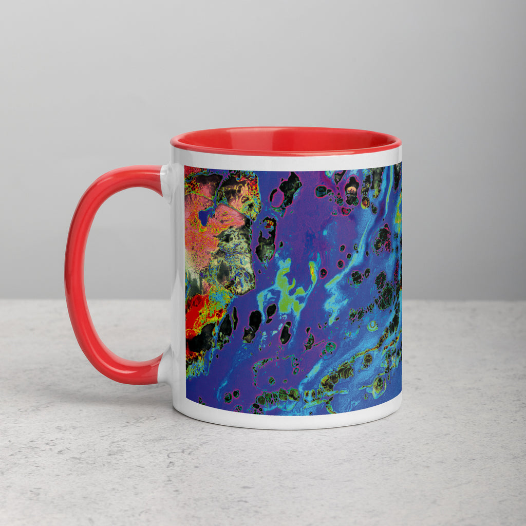 Neon Pastel Abstract Art Ceramic Coffee Mug with Red Color Inside