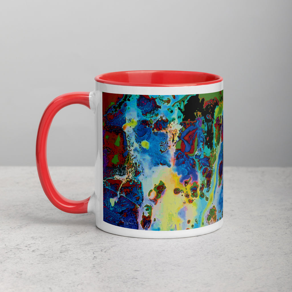 Blue Abstract Art Ceramic Coffee Mug with Red Color Inside
