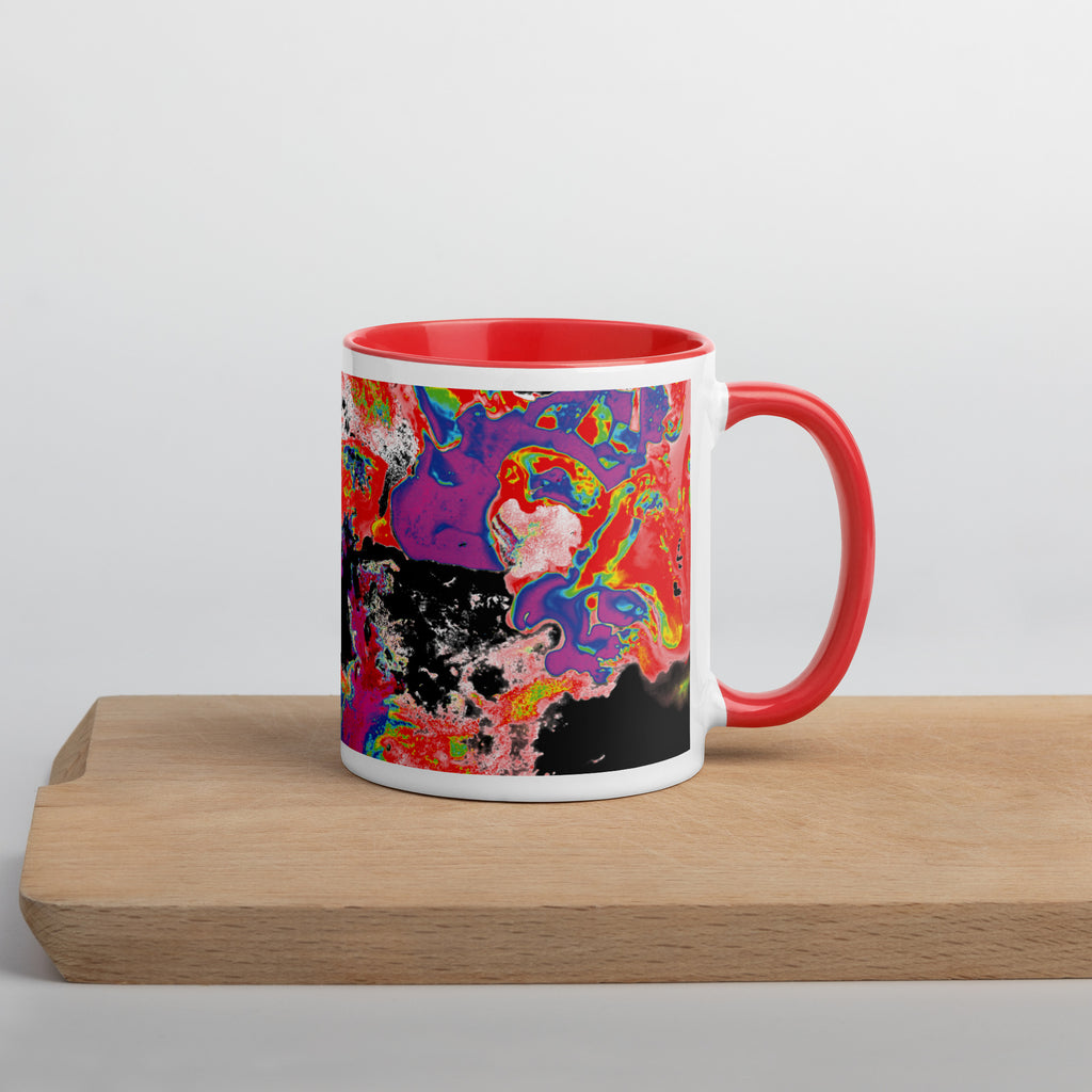 Neon Abstract Art Ceramic Coffee Mug With Red Color Inside