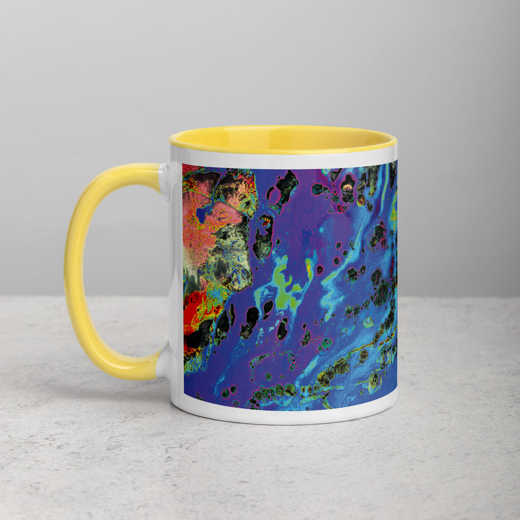 Neon Pastel Abstract Art Ceramic Coffee Mug with Yellow Color Inside
