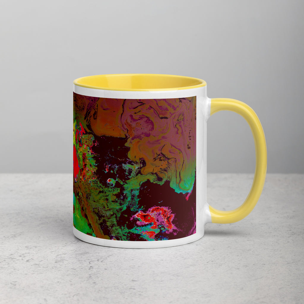 Magenta Abstract Art Ceramic Coffee Mug with Yellow Color Inside
