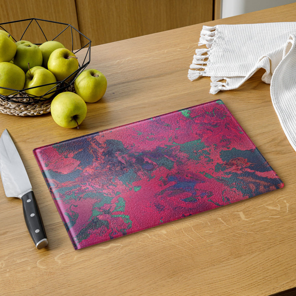 Magenta and Blue Marbled Glass Cutting Board