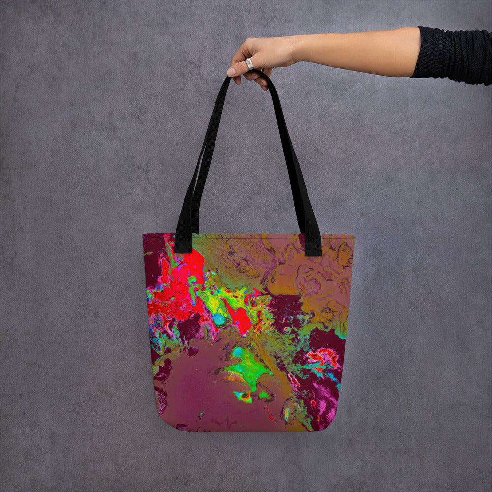 Magenta Abstract Art Tote Bag with Black Handle