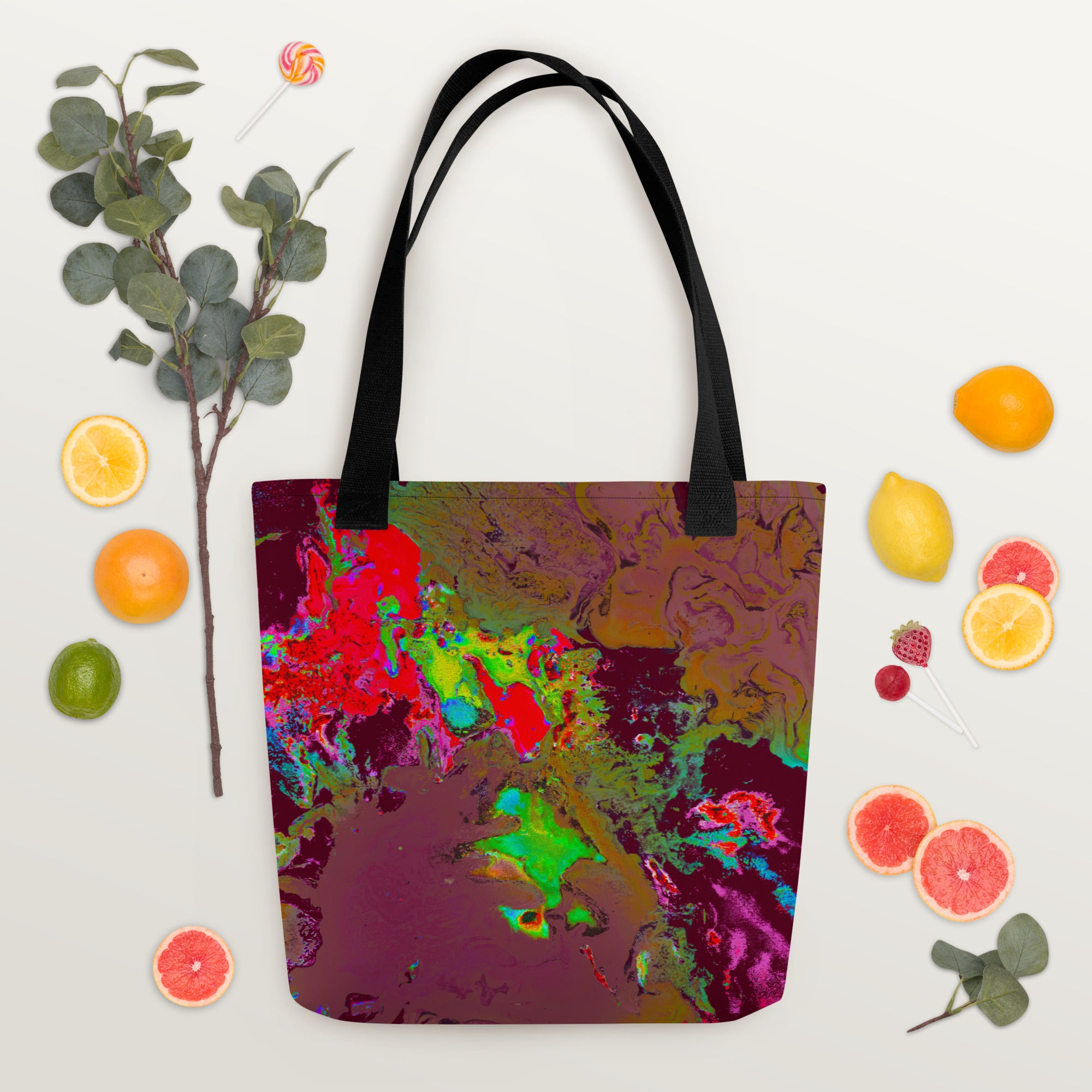 Magenta Abstract Art Tote Bag with Black Handle