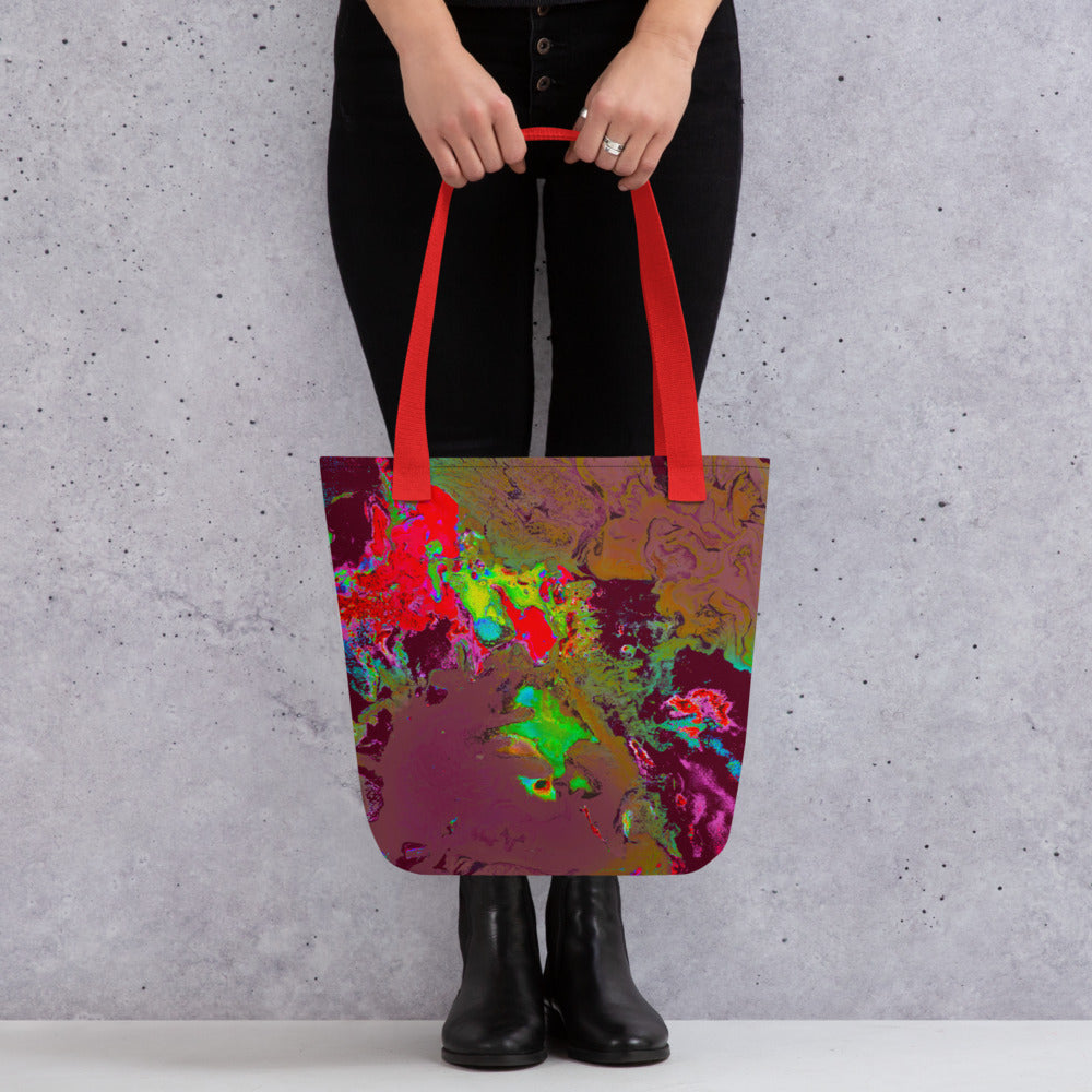 Magenta Abstract Art Tote Bag with Red Handle