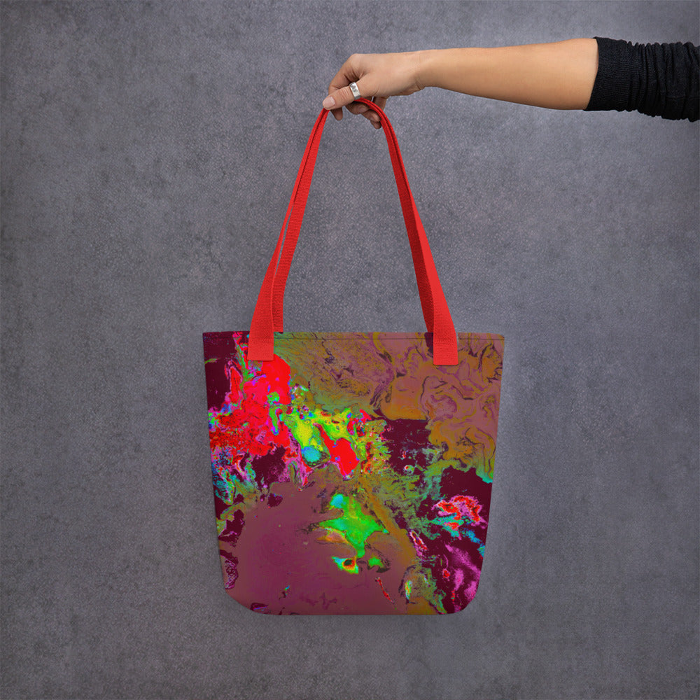 Magenta Abstract Art Tote Bag with Red Handle
