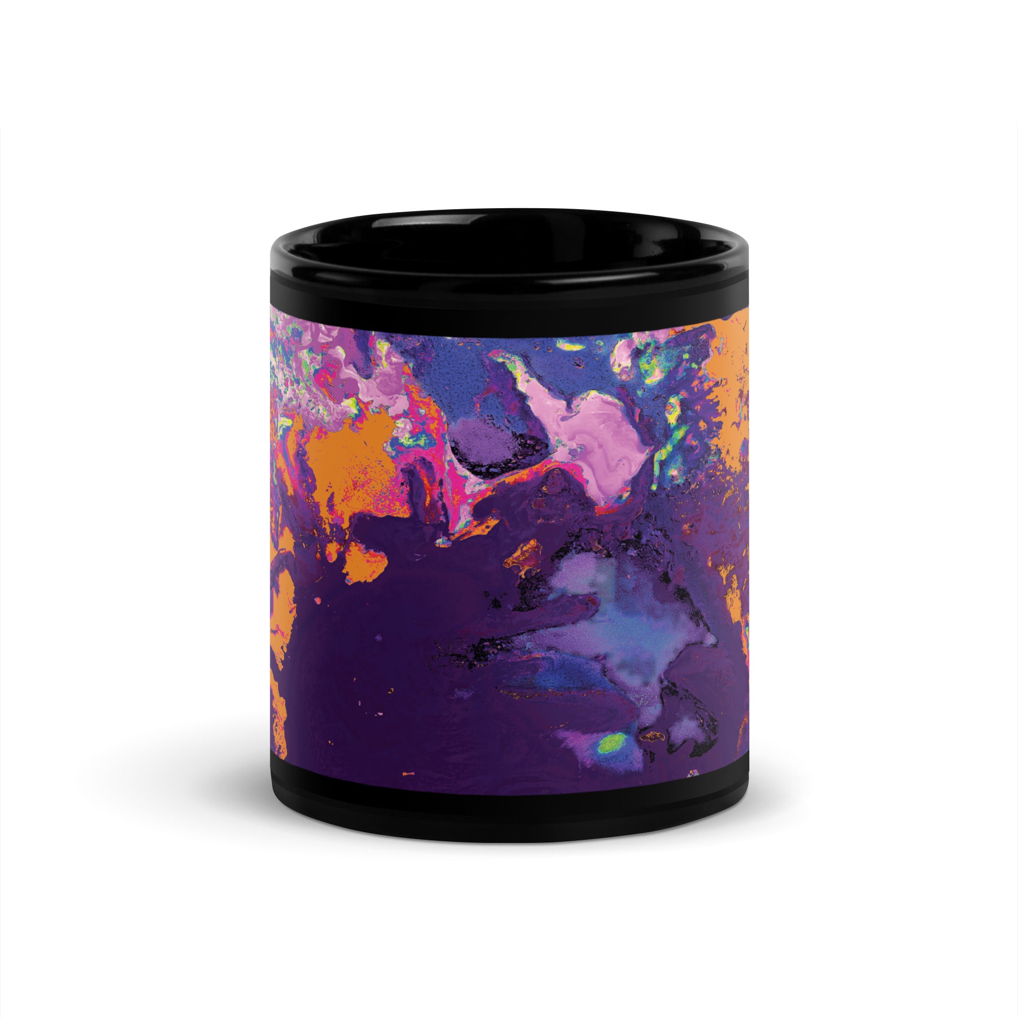 Magenta Pink Abstract Art Black Glossy Ceramic Mug