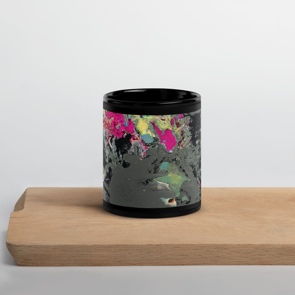Gray Abstract Art Black Ceramic Coffee Mug