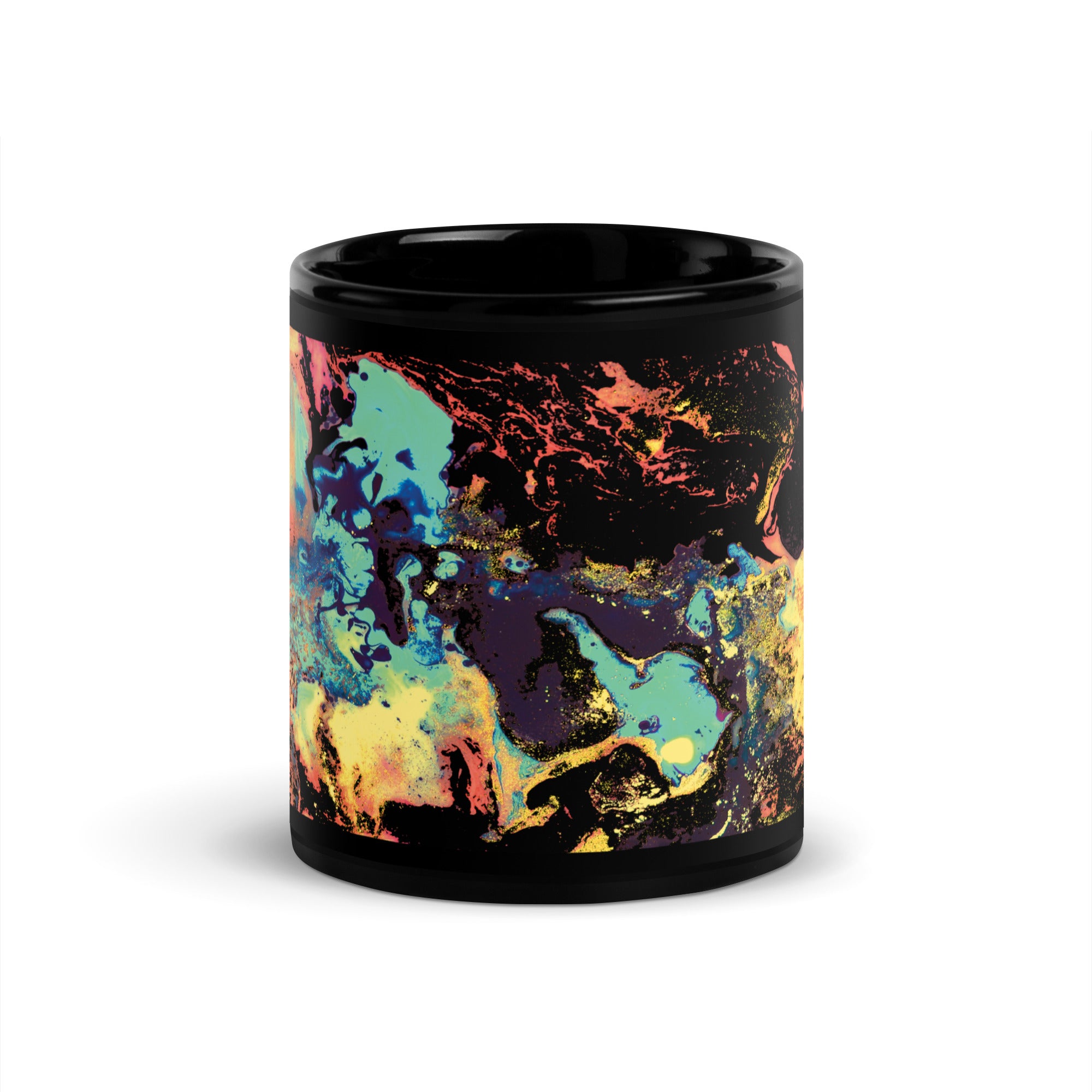 Yellow Abstract Art Black Ceramic Mug