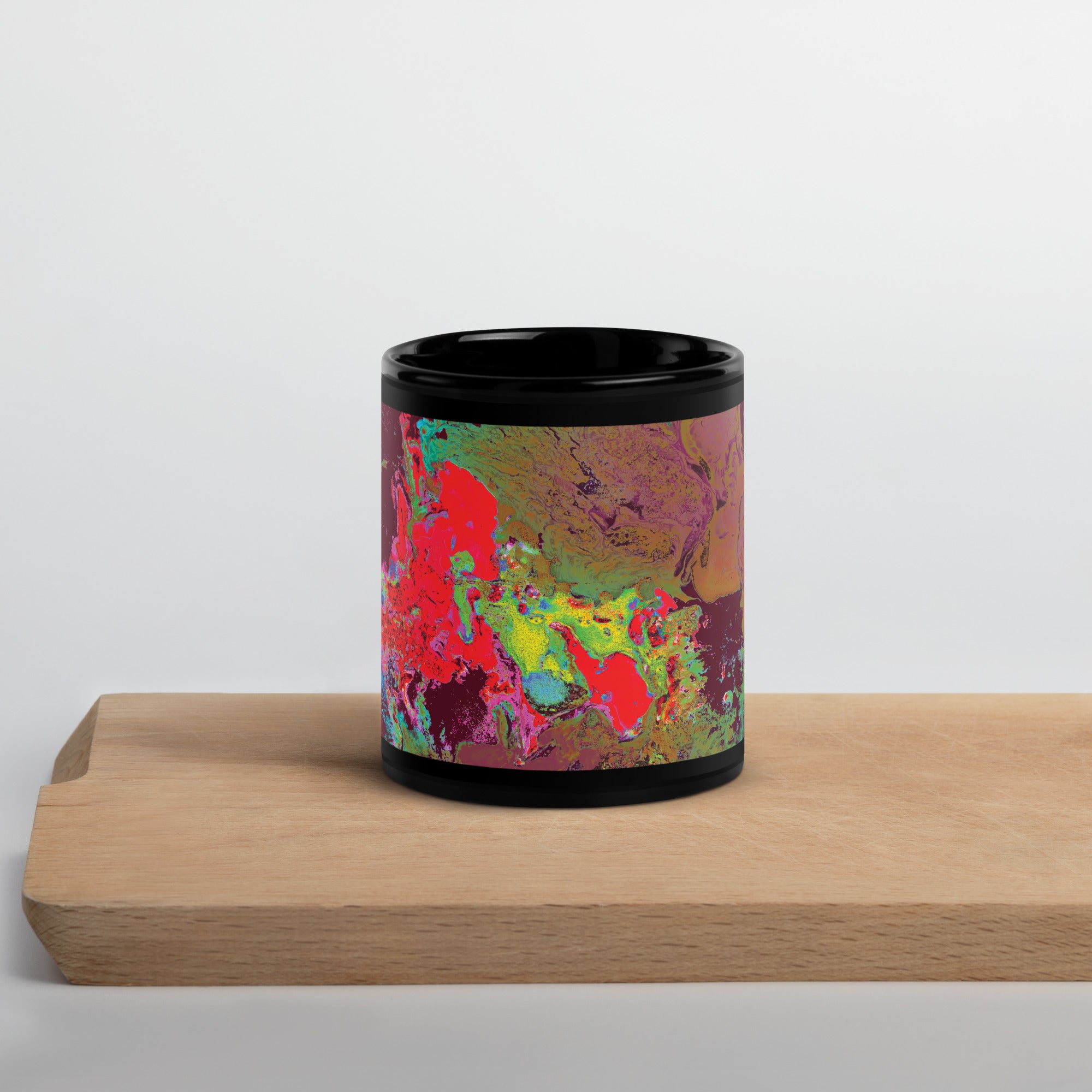 Maroon Abstract Art Black Ceramic Coffee Mug