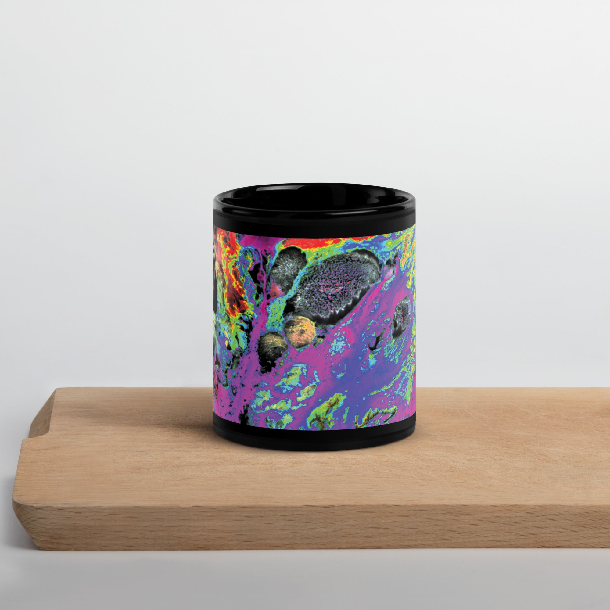 Magenta Abstract Art Black Ceramic Coffee Mug