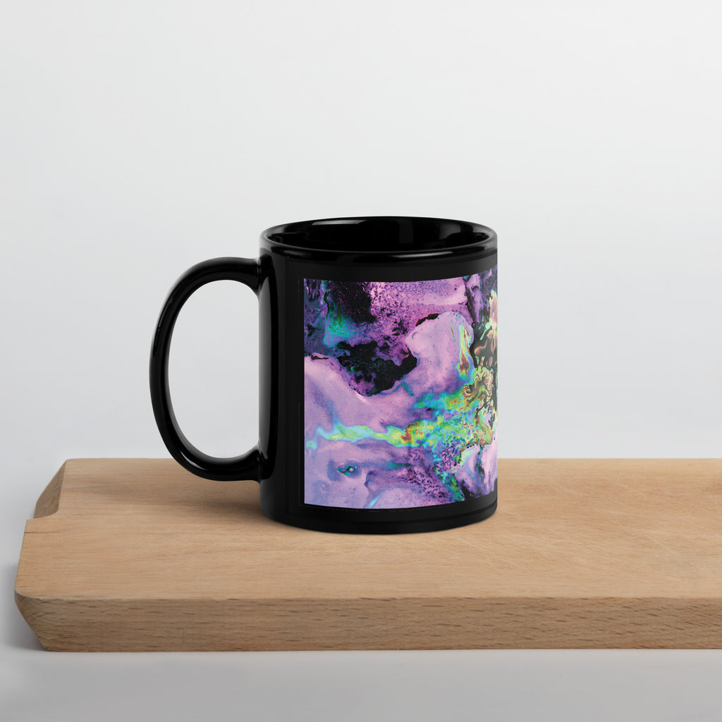 Lavender Abstract Art Black Ceramic Coffee Mug