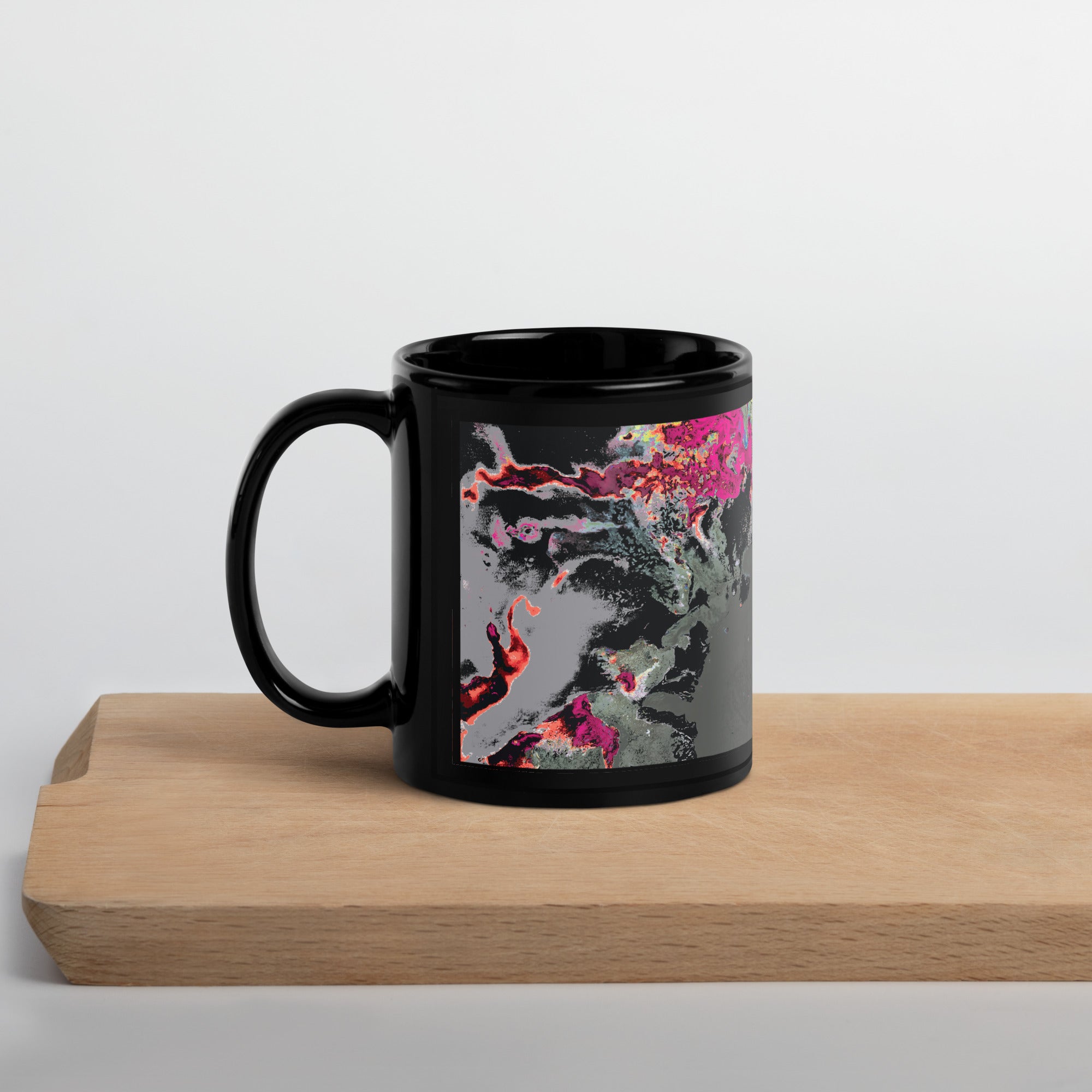 Gray Abstract Art Black Ceramic Coffee Mug