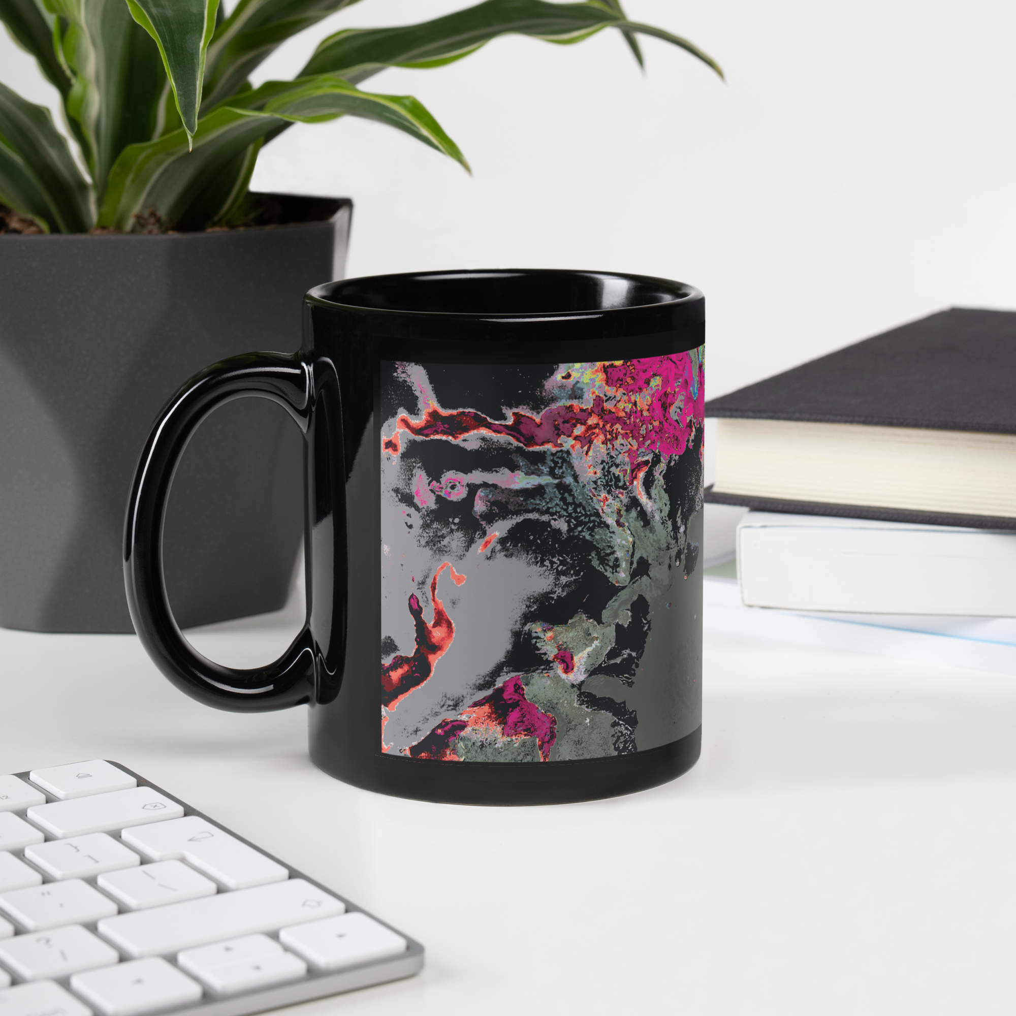 Gray Abstract Art Black Ceramic Coffee Mug