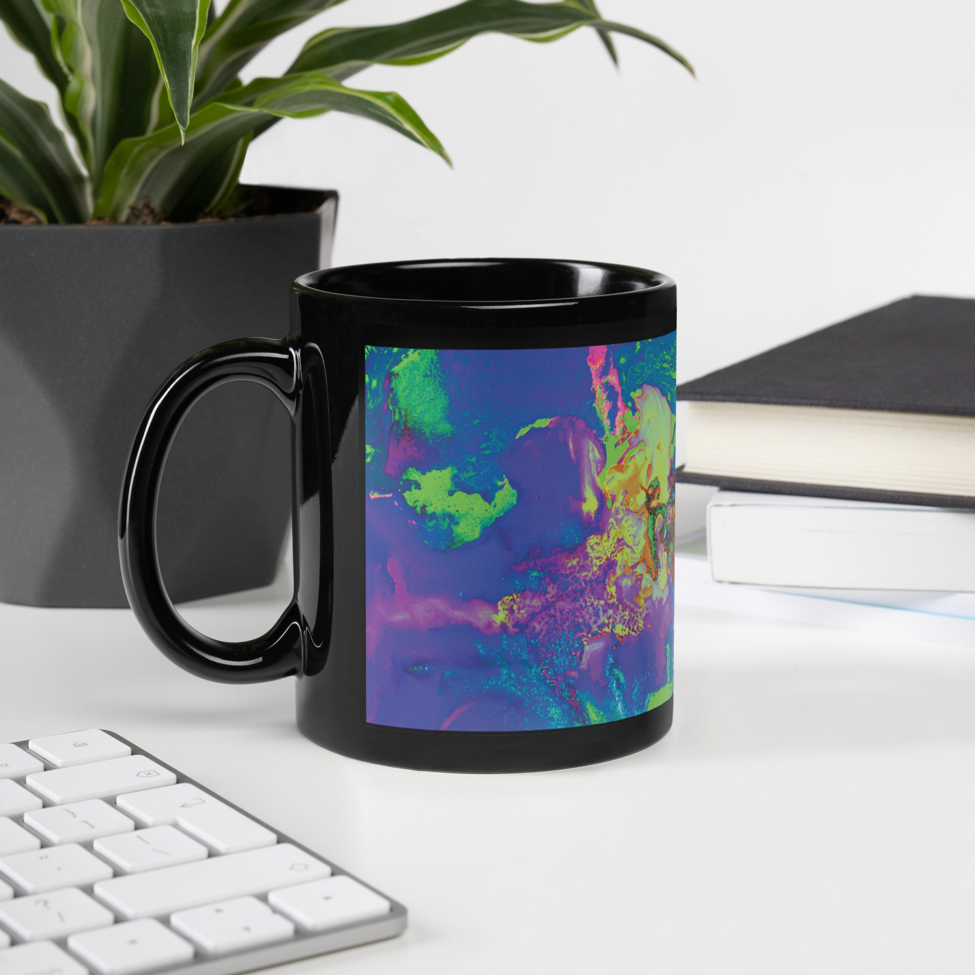 Neon Abstract Art Black Ceramic Coffee Mug