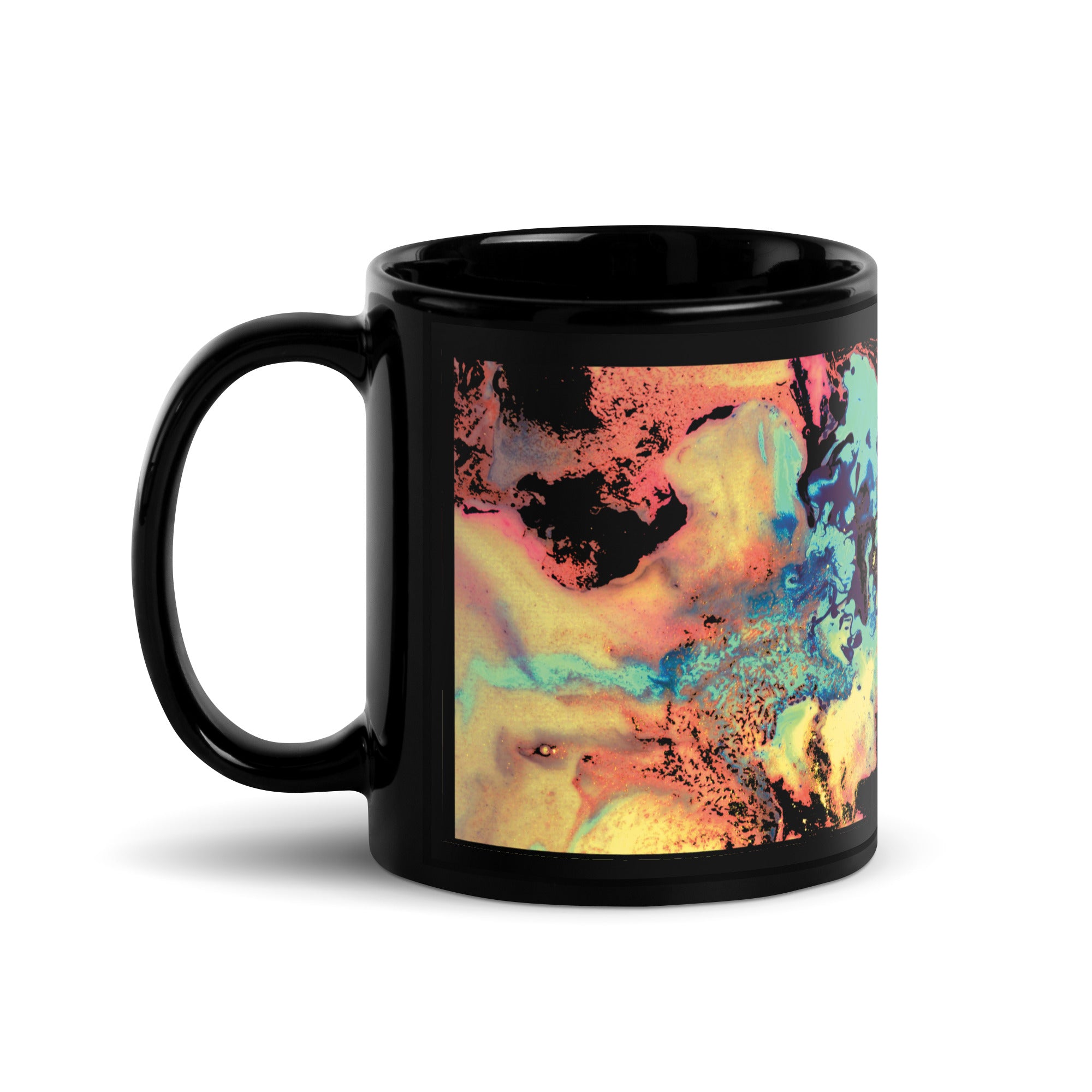 Yellow Abstract Art Black Ceramic Mug