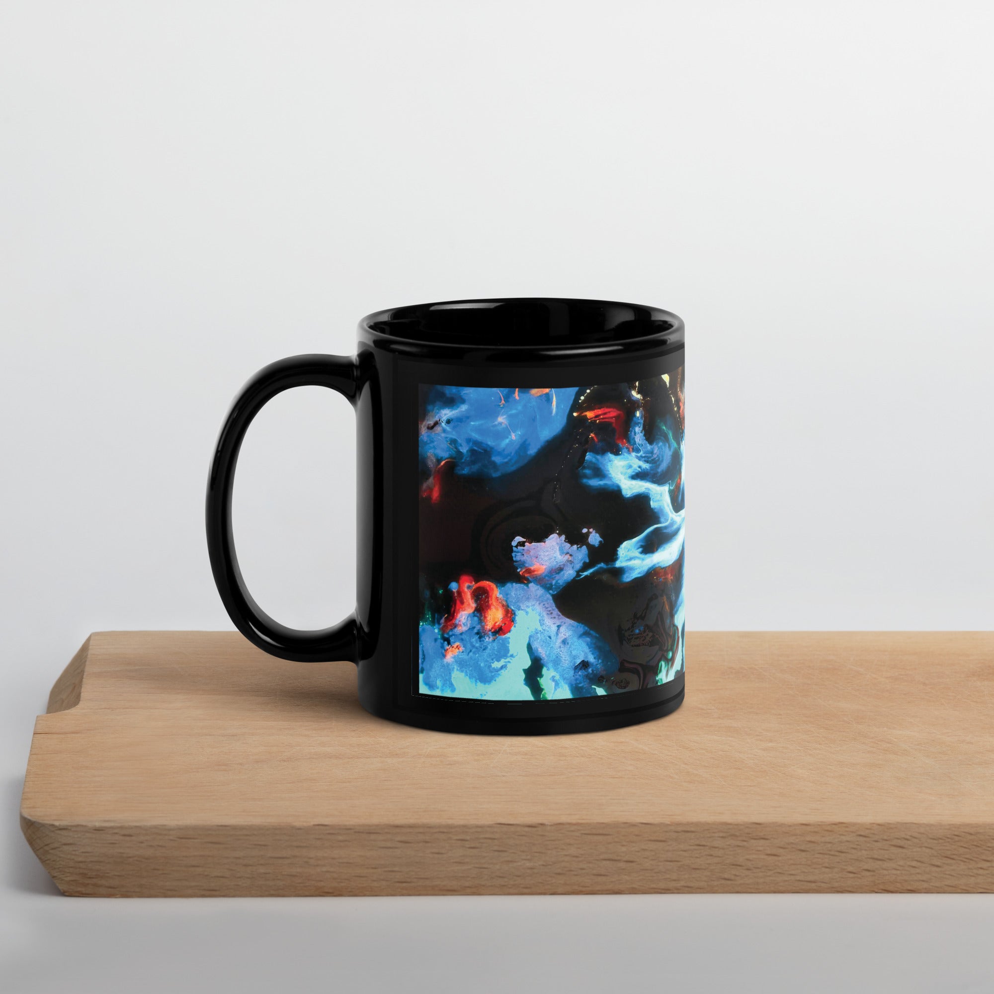Aqua Abstract Art Black Ceramic Coffee Mug
