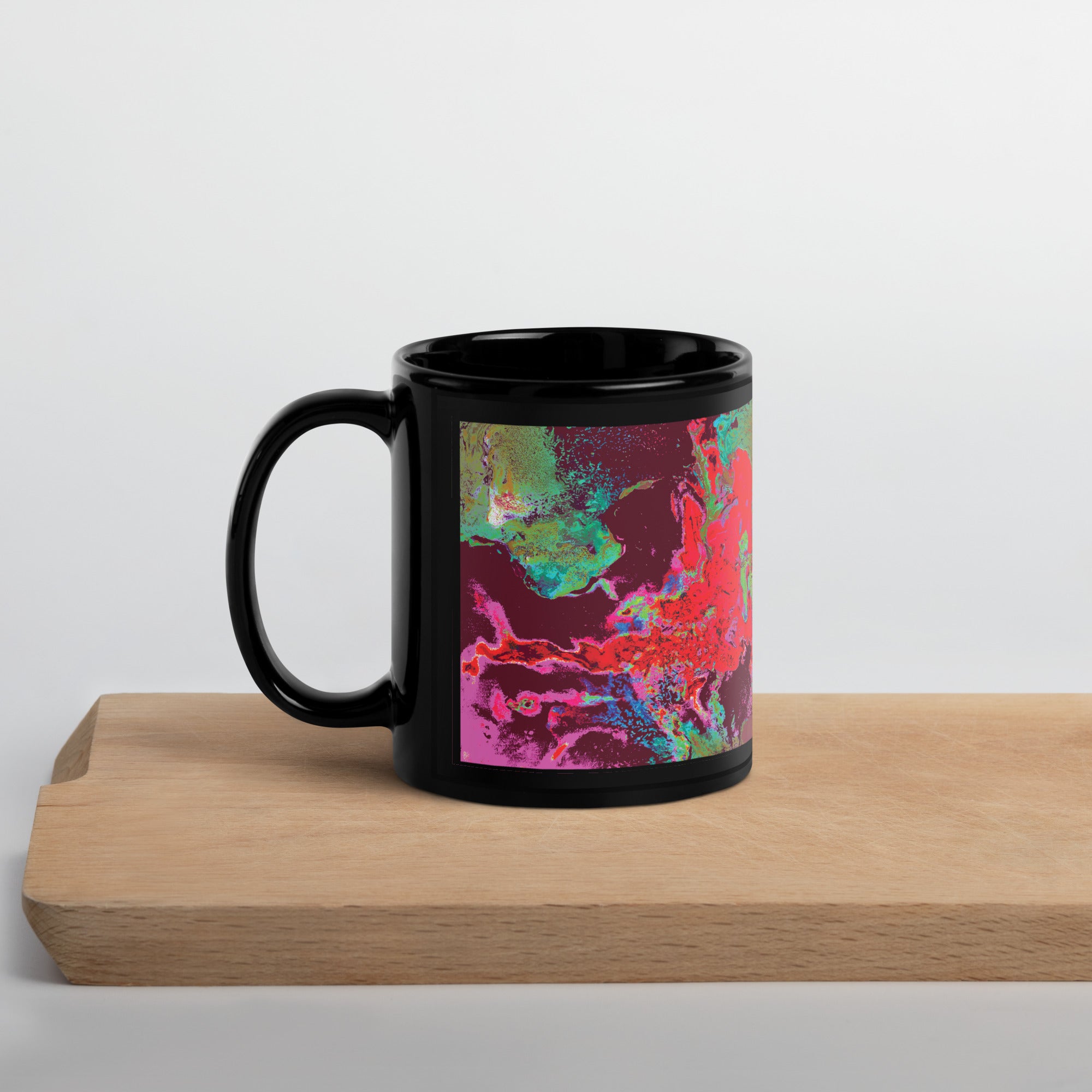 Maroon Abstract Art Black Ceramic Coffee Mug
