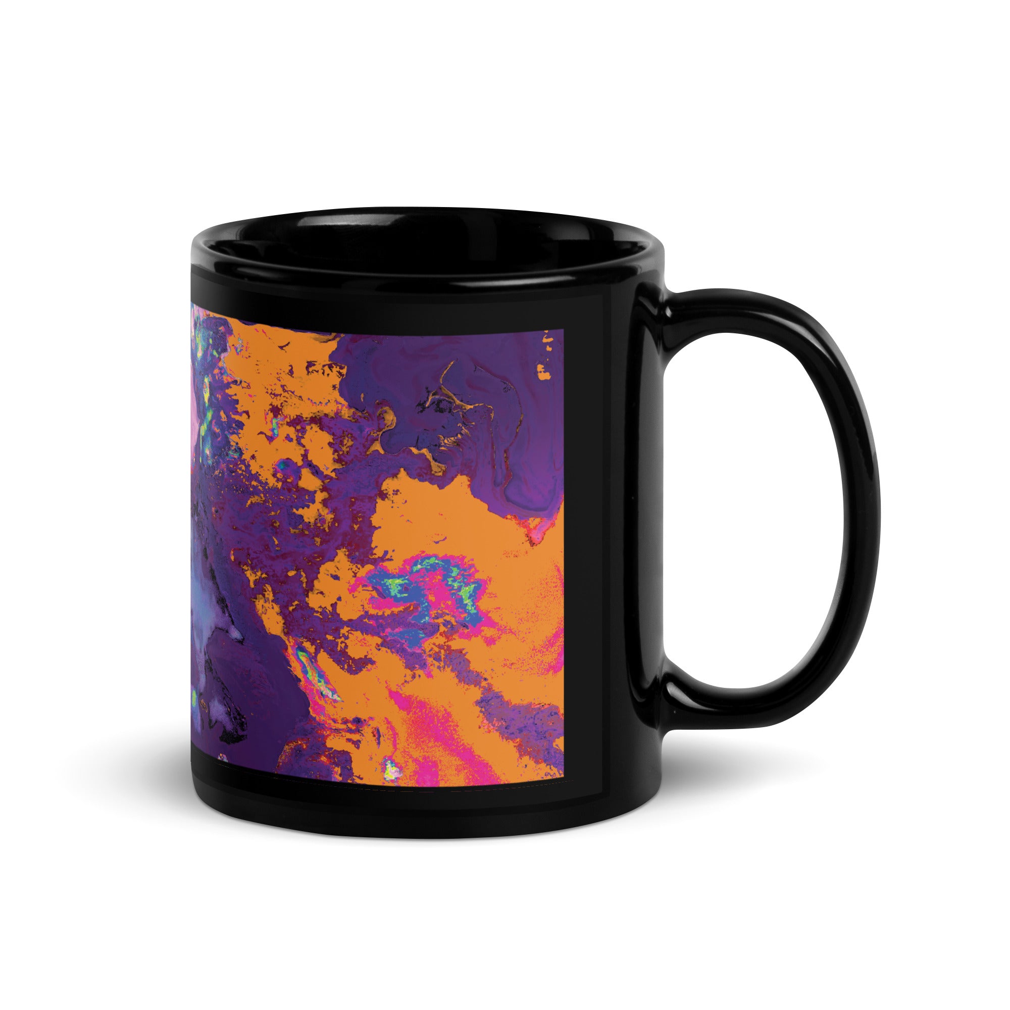 Magenta Pink Abstract Art Black Glossy Ceramic Mug