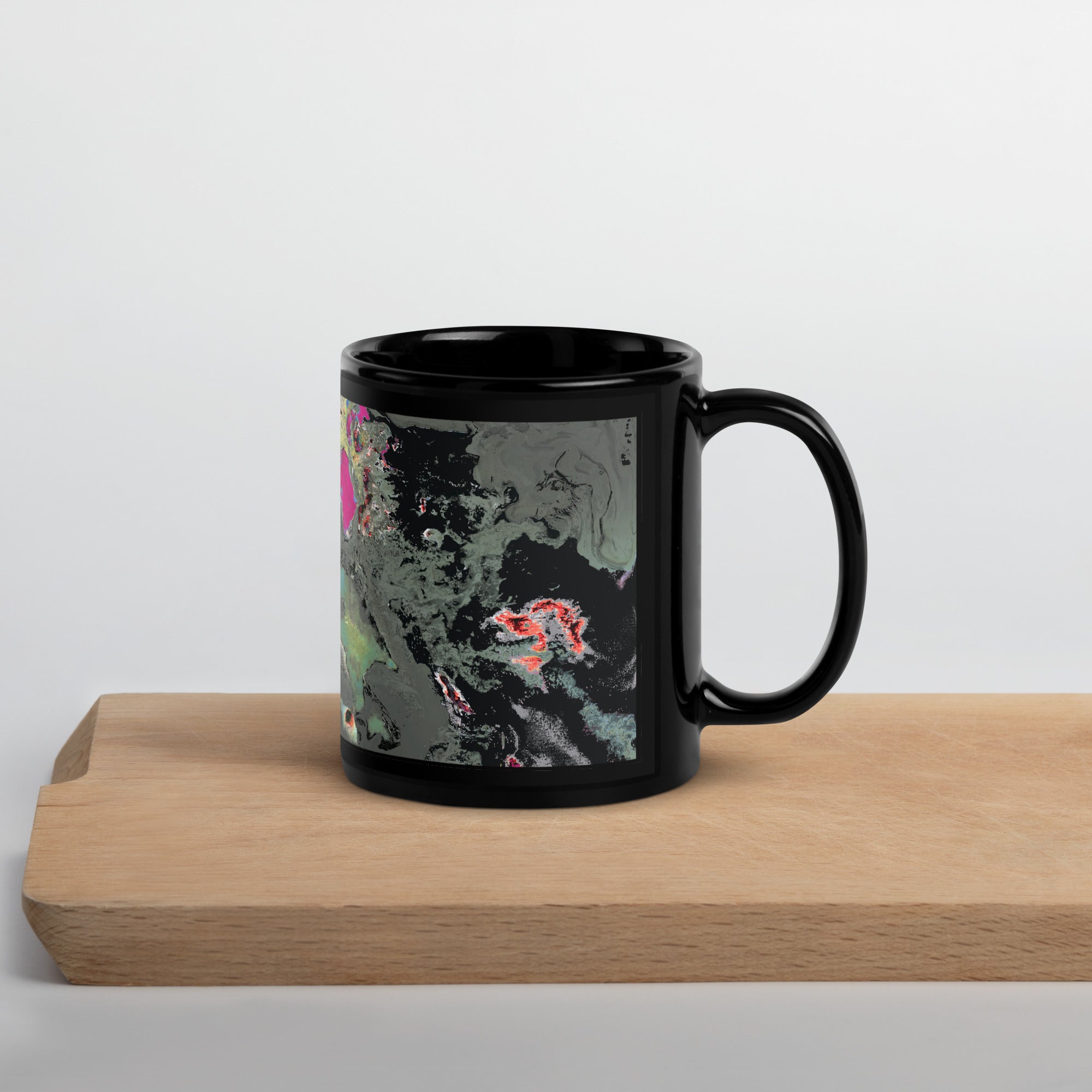 Gray Abstract Art Black Ceramic Coffee Mug