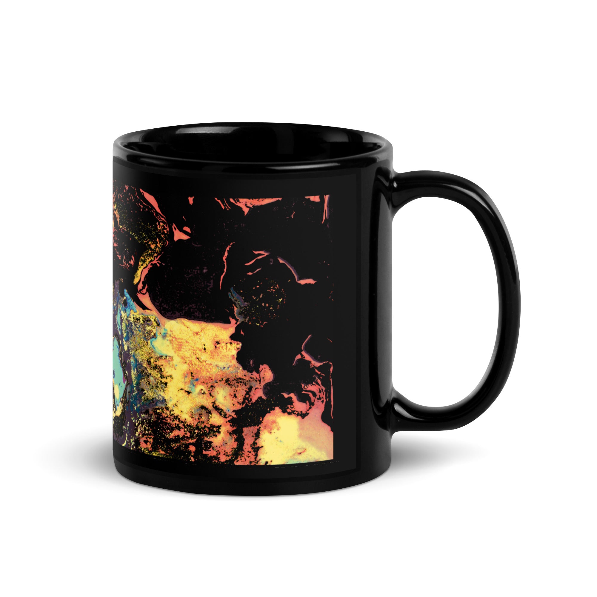 Yellow Abstract Art Black Ceramic Mug