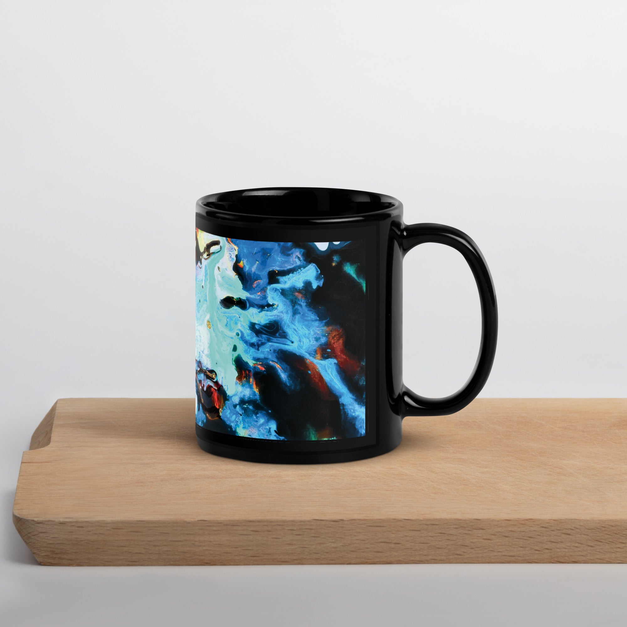 Aqua Abstract Art Black Ceramic Coffee Mug