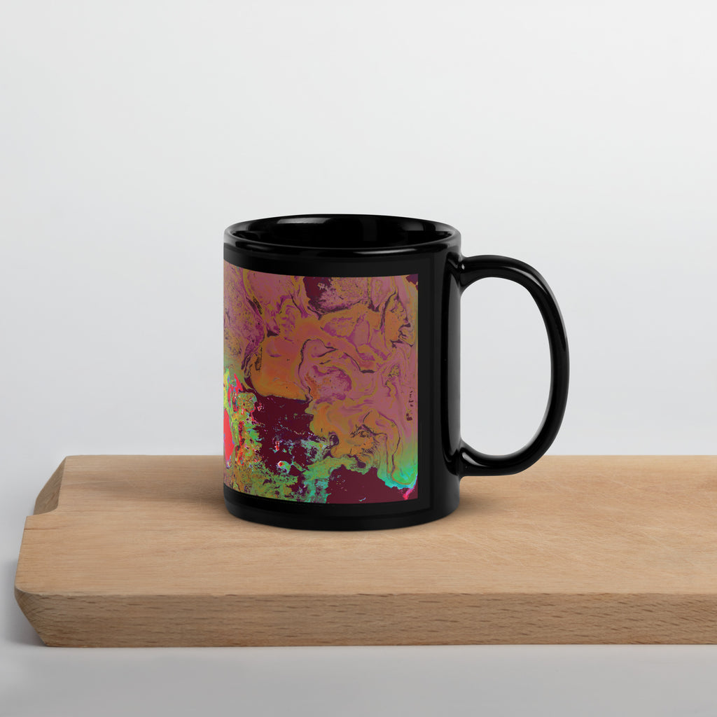 Maroon Abstract Art Black Ceramic Coffee Mug