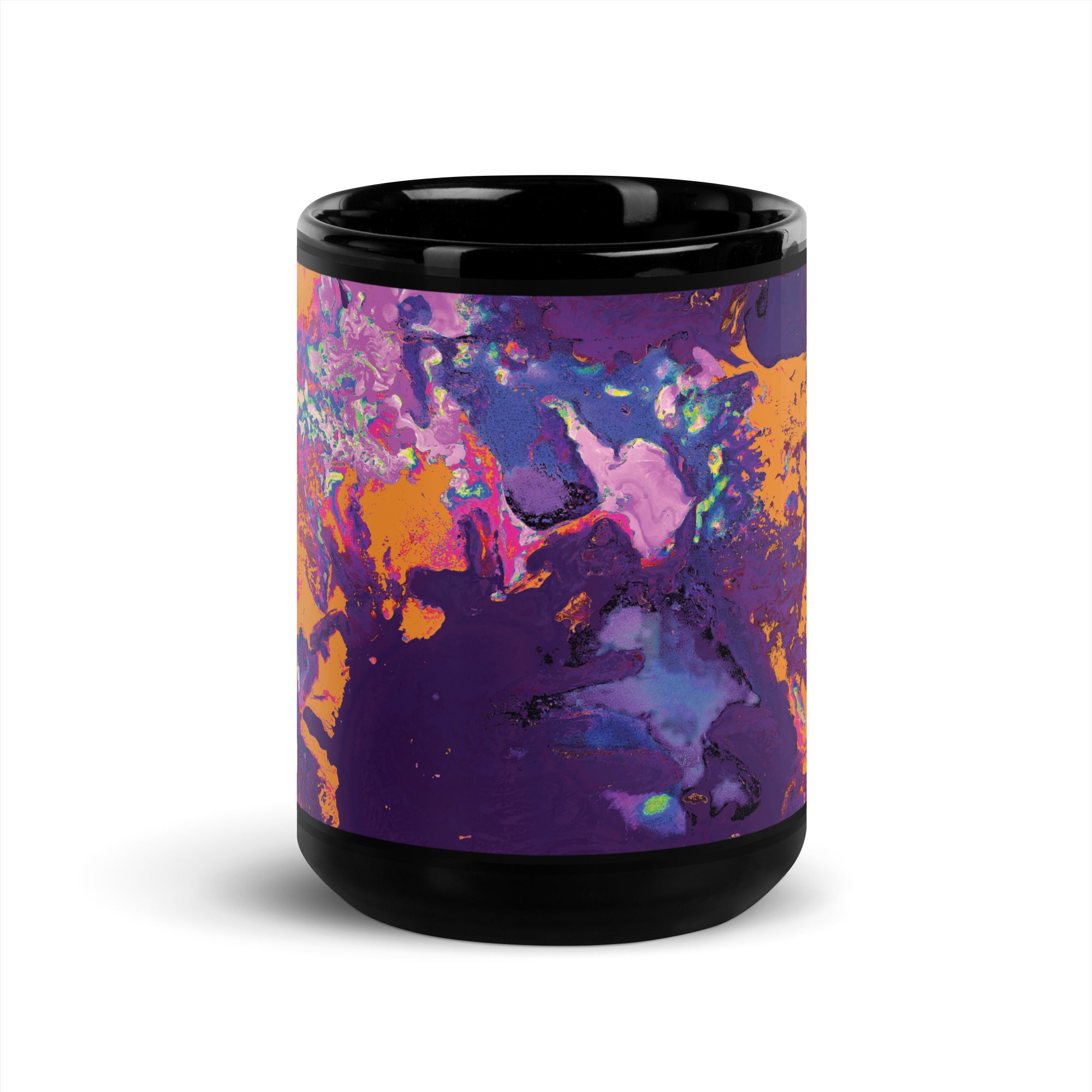 Magenta Pink Abstract Art Black Glossy Ceramic Mug