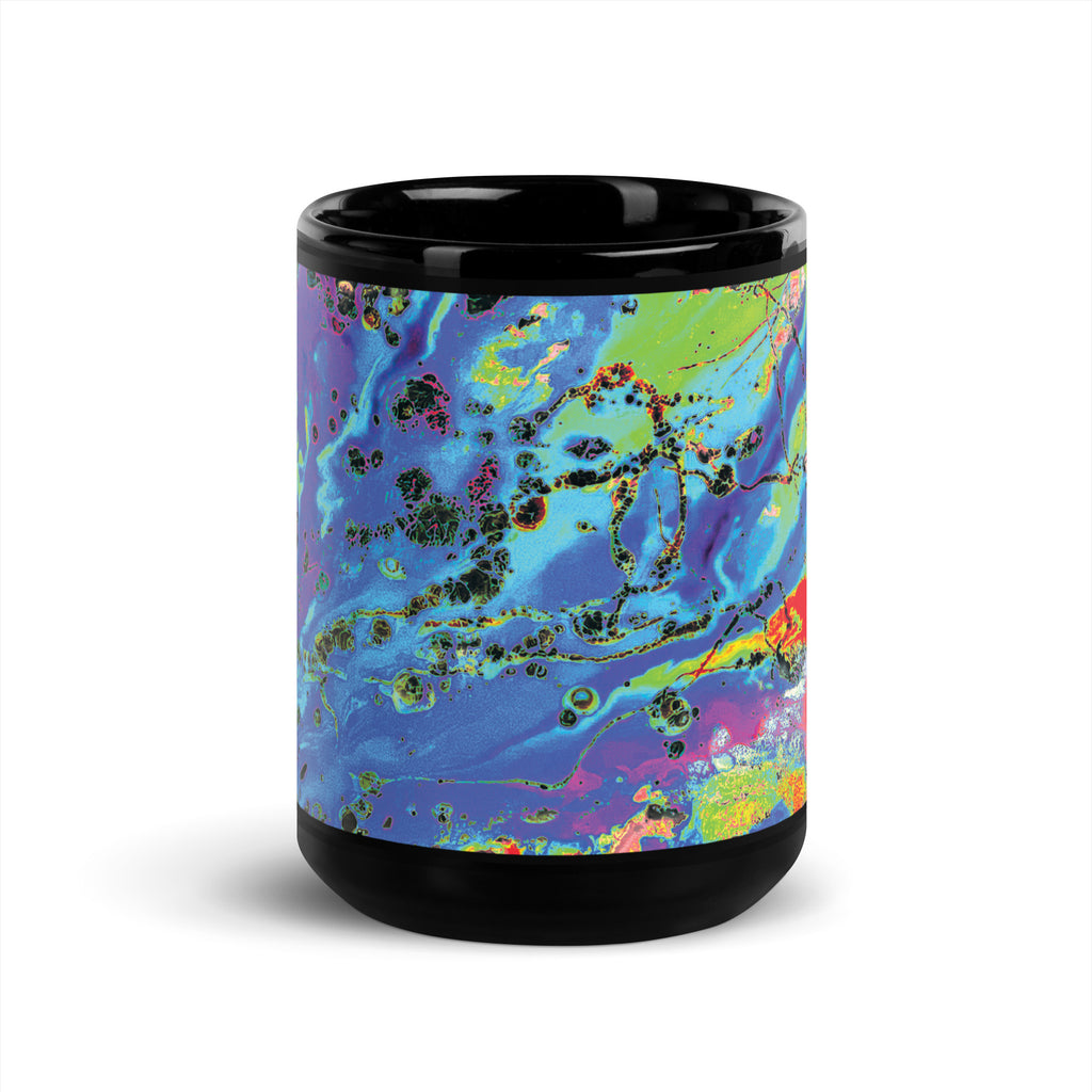 Neon Abstract Art Black Glossy Ceramic Mug