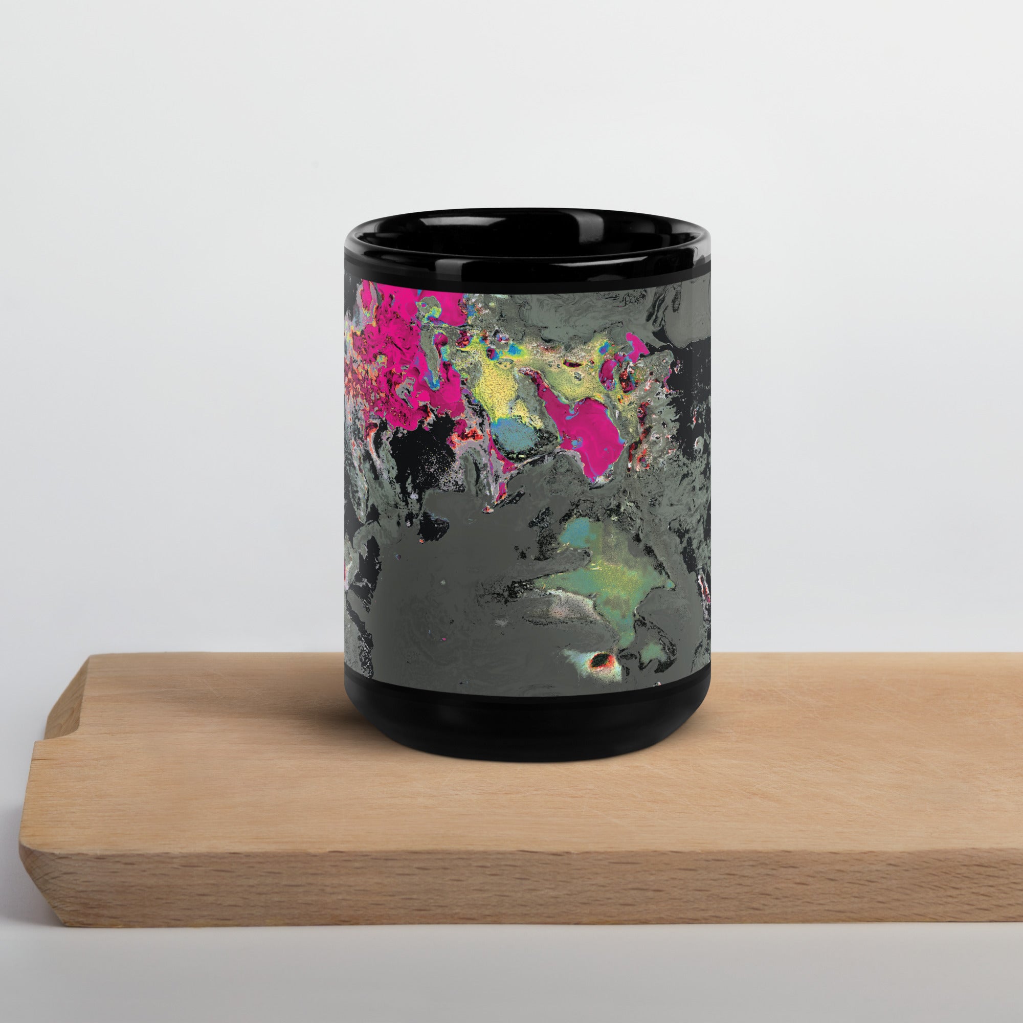 Gray Abstract Art Black Ceramic Coffee Mug