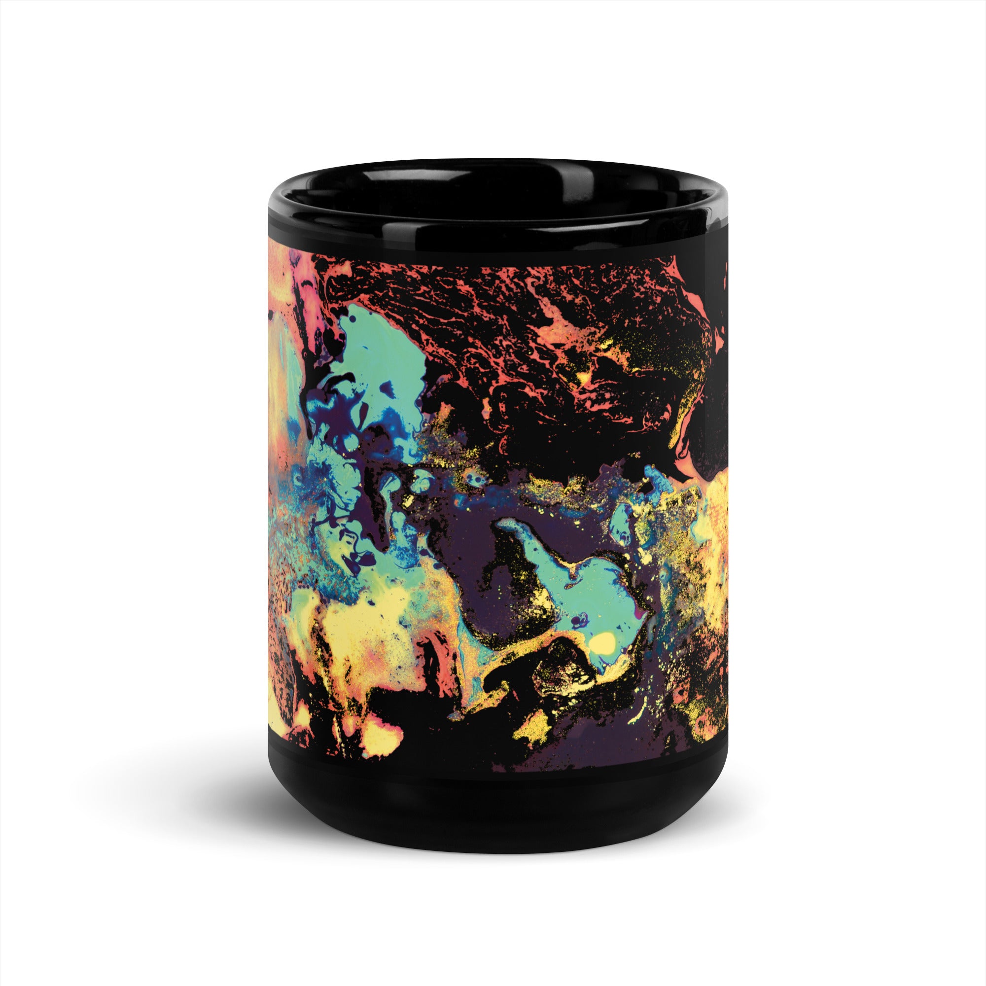 Yellow Abstract Art Black Ceramic Mug