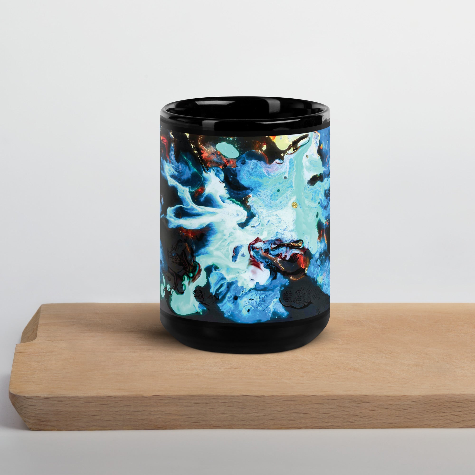 Aqua Abstract Art Black Ceramic Coffee Mug