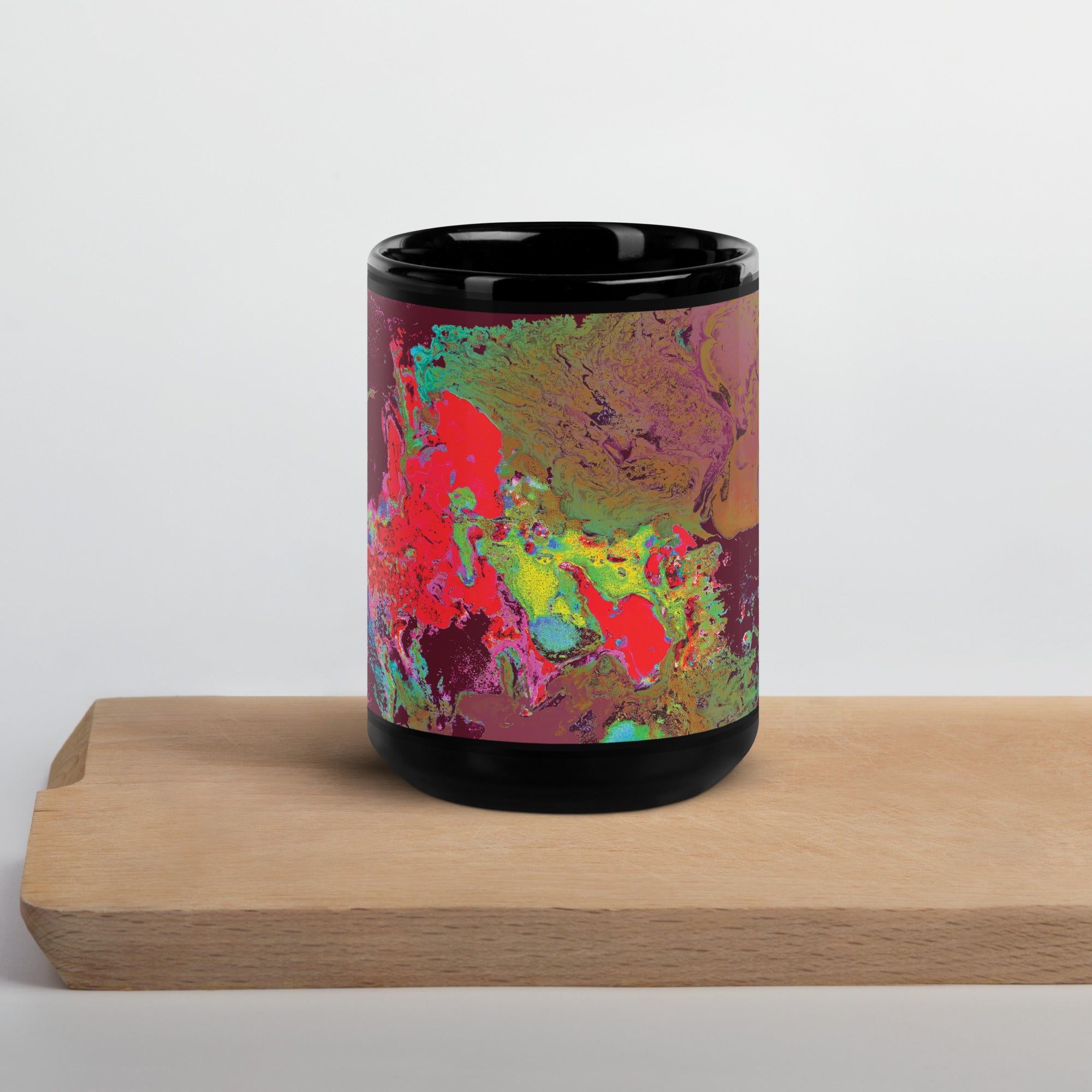 Maroon Abstract Art Black Ceramic Coffee Mug