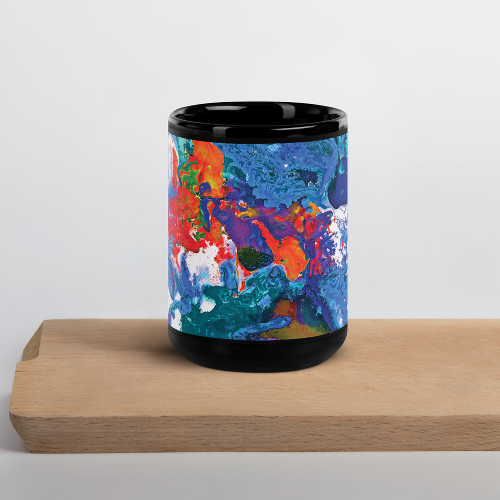 Aqua Orange Abstract Art Black Ceramic Coffee Mug